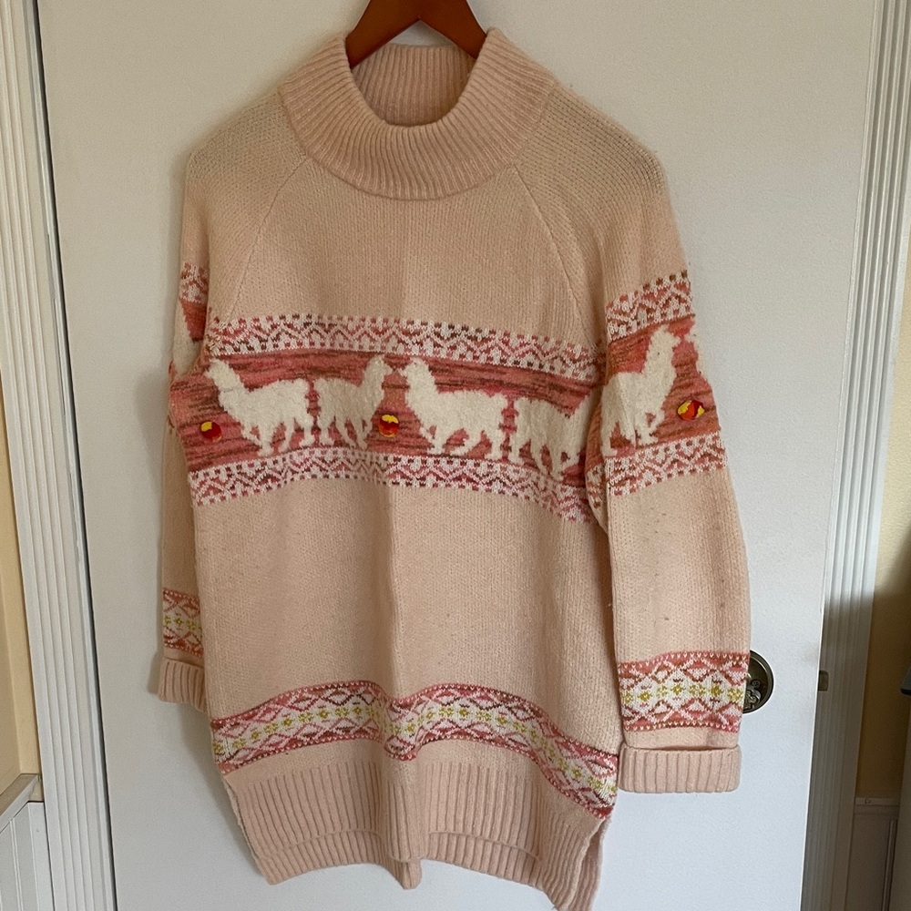 Anthropologie Peach / Pink Llama Turtleneck Sweater